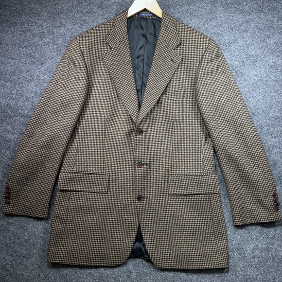 Polo Ralph Lauren Houndstooth Blazer Men's 41 Tall Tan Wool Silk Alpaca Vintage